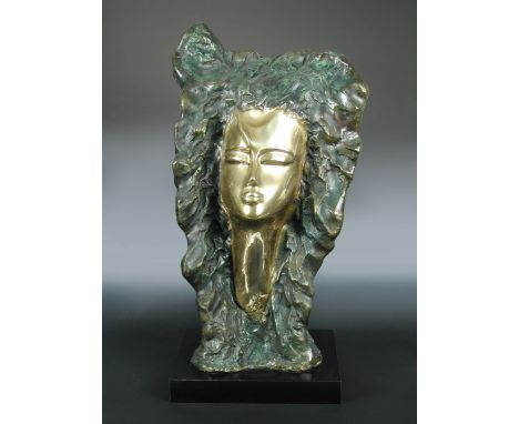 Jacob Azuelos (Moroccan, b. 1935), Desirée, a patinated and polished bronze head study, from an edition of 9, mounted to an e