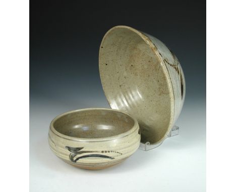 § David Leach (British, 1911-2005) two Lowerdown Pottery stoneware bowls, each painted in iron and cobalt, impressed seal mar