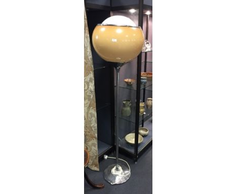 A 1970's floor lamp by Harvey Guzzini, with sheer chrome stem and colour graduated shade in perspex 175cm (68in)   