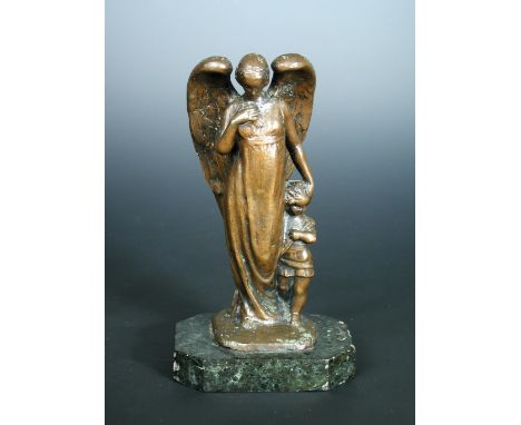 Sir Alfred Gilbert RA, MVO, DCL (British, 1854-1934), Guardian Angel, a bronze group, brown patination, signed in the maquett