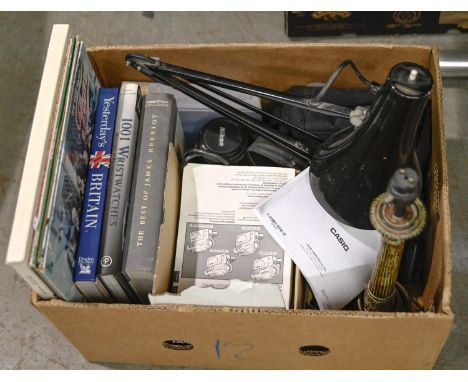 A vintage angle-poise lamp and other miscellaneous items, including Nikon D80 camera and accessories, books, etc  