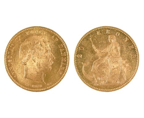 Gold coin. Denmark Twenty K 1873, 8.9g  