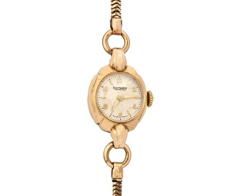 A Rotary 9ct gold lady's wristwatch, 17 x 28mm, on base metal bracelet  