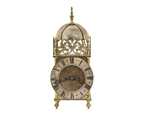 A brass lantern clock, 19th c, brass movement inscribed Jno Walker 230 Regent St &amp; 77 Cornhill London No 5951, the engrav
