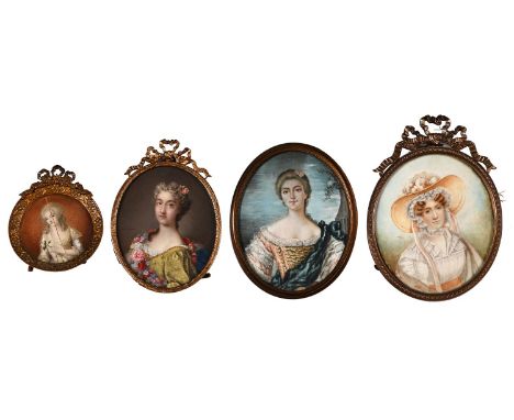Albert Schumann, mid-late 19th century - Portrait Miniature of a French Noblewoman, after the 18th c original, signed, waterc
