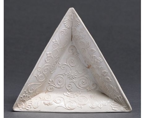 A Staffordshire press moulded and saltglazed white stoneware pickle dish, c1745,&nbsp; approx 13 x 13 x 13cm A polychrome exa