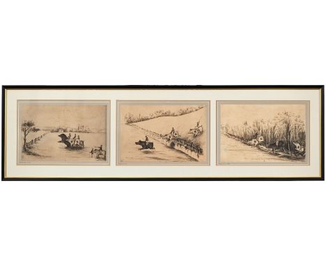 After a British Naïve Artist, mid-late 19th century - Pig Racing, a set of twelve, monogrammed M.B., dated 1879 and numbered 