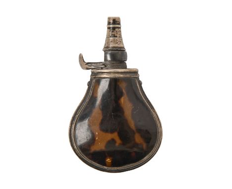 A rare silver mounted tortoiseshell powder flask, early 19th c, 8 x 4.5cm Lever mechanism incomplete and not functional, othe