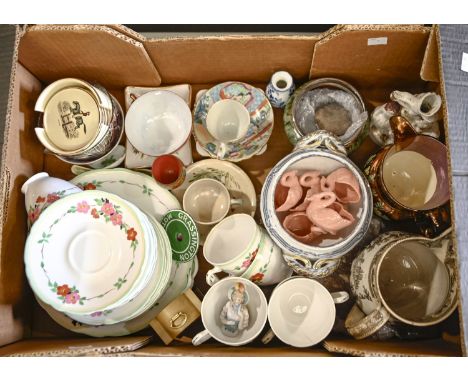 Miscellaneous ceramics early 20th c, including a Chinese porcelain famille rose cup and saucer, copper lustre jug, Staffordsh