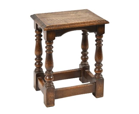 An antique style joint oak stool, 43cm h  Good condition