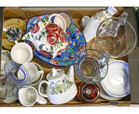 Miscellaneous ceramics and glass, including Royal Crown Derby bone china Green Derby panel vase, Royal Antoinette pin tray, m