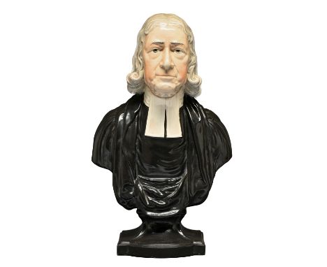 Methodism. An Enoch Wood pearlware portrait bust of John Wesley, c1810, in clerical dress, painted in overglaze enamels, on i