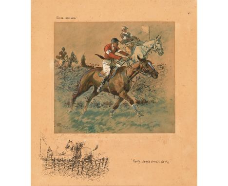 Charles Johnson Payne, 'Snaffles' (1884-1967) - A Point to Point; Soldiers, lithographs, in colour and finished by hand, both