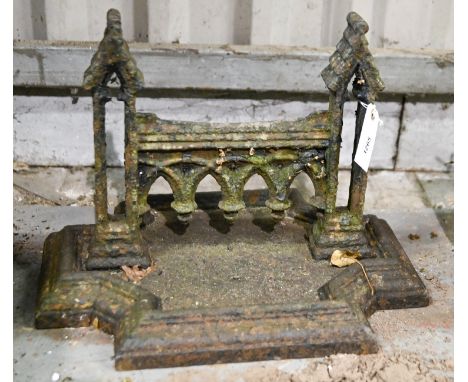 A Victorian cast iron boot scraper, 23cm h; 45 x 37cm  Light surface rust