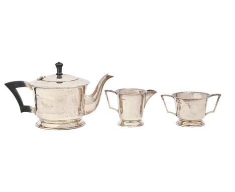 A George VI art deco silver tea service, teapot 14cm h, by Viners Ltd, Sheffield 1939, 22oz (3)  Good conditionNo engraving