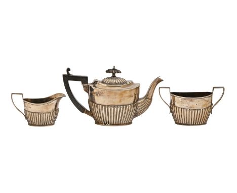 A Victorian silver 'bachelor's' tea service, teapot 12cm h, by William Aitken, Chester 1898 and 1900, 13oz 10dwt  Good condit