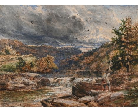 David Cox the Elder RWS (1783-1859) - Fishing on the River Conwy, above Llanrwst,&nbsp;signed and dated 1851, watercolour, pi