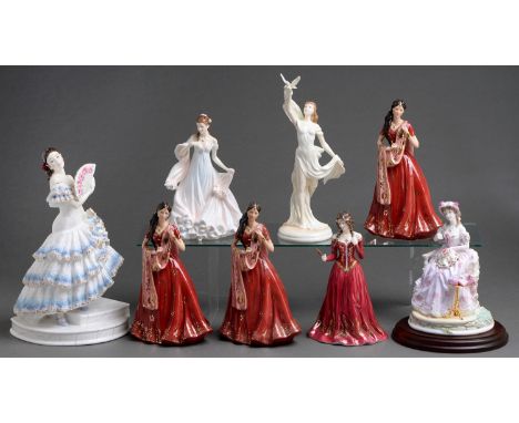 Seventeen Royal Worcester, Coalport and Royal Staffordshire figures of ladies, late 20th c, 34cm h and smaller, printed mark 