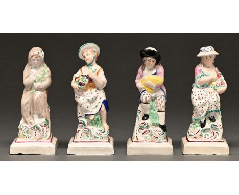 A set of four Neale & Wilson pearlware child figures of The Four Seasons, c1785-90, painted in overglaze enamels, 13.5cm h, a