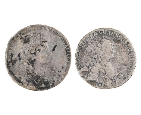 Coins. Russia, Roubles, Empress Anna, 1732 F-VF; Catherine the Great, 1770 vg-F, first rare (2)  