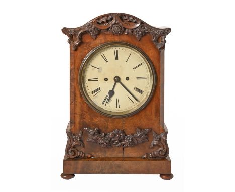 An early Victorian mahogany bracket clock, with twin fusee movement and painted dial, the case applied with floral appliques 