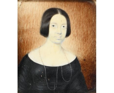 D Byrne, 19th century - Portrait Miniature of a Woman, bust length in black, signed and dated 1846, ivory, 75 x 65mm  Please 