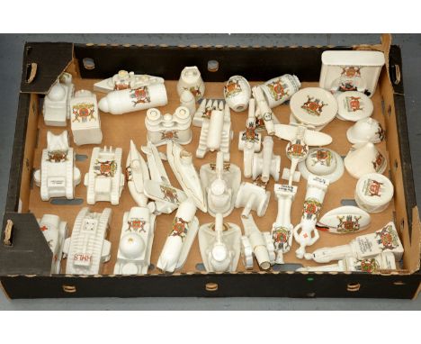 Nottingham interest. A collection of WWI Carlton, Swan, Shelley and other crested china tanks, aircraft, ships, submarines, m