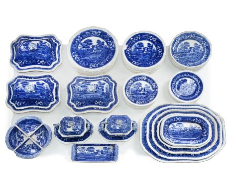 A Copeland blue transfer printed earthenware Spode 'Tower pattern' gadrooned part dinner service, early 20th c, comprising gr