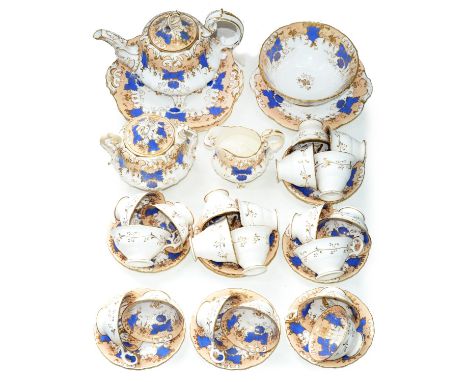 A Samuel Alcock porcelain tea service, c1843, teapot and cover 20cm h, pattern no 9317 (36)  With some damage