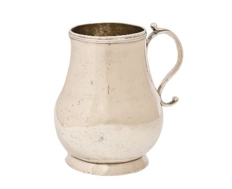 A metalware baluster mug, 13cm h, unmarked, 15oz  Dents and wear
