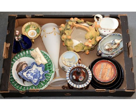 Miscellaneous Victorian glass and ceramics, to include a Mintons Guinness's Stout ashtray, a bargeware pot and cover, a tromp