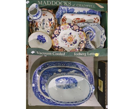 Miscellaneous earthenware and other ceramics, 19th c and later, including Minton Denmark pattern plates, Davenport meat dish,
