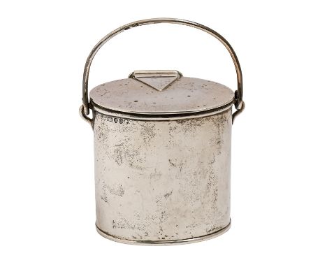 A Victorian silver milk can, of oval section with wire clip and swing handle, 82mm h, by Jane Brownett, London 1889, 7oz  Lig