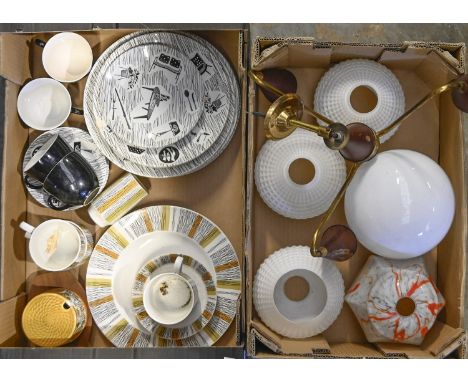 Miscellaneous ceramics and glass, including Ridgeway and mid century dinner wares, glass lampshade, tea and trinket wares, et