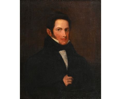 English School, c. 1830 - Portrait of a Gentleman, half-length, oil on ca10nvas, 76 x 62cm  Cleaned in places, his nose with 