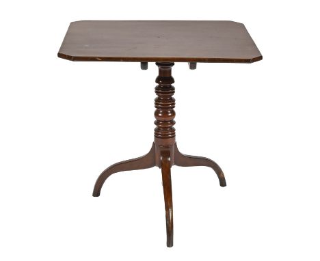 A Victorian mahogany octagonal tilt top tripod table, on turned pillar, 72cm h; 72 x 61cm  Scuffs and scratches consistent wi