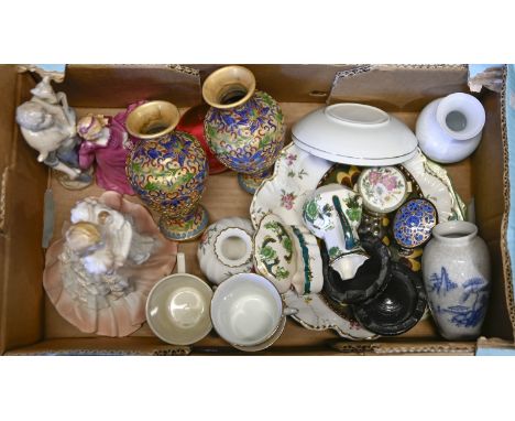 Miscellaneous decorative ceramics, including Royal Worcester bone china figurines, Masons and other trinket ware, a pair of C