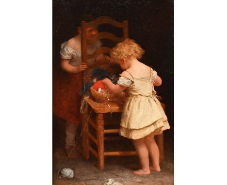 John Morgan RBA (1823-1886) - Find the Thimble, signed, oil on canvas, 91 x 60cm  Provenance: Anon sale, Sotheby's, 27 June 2