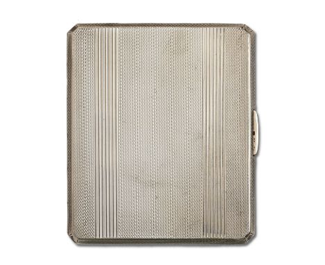 A George VI silver cigarette case, engine turned, 98mm w, by D P Martin, Birmingham 1945, 4oz 6dwt  Good condition