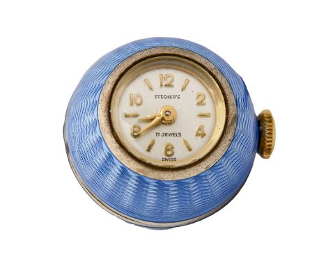A Stecher's silver gilt and blue guilloche enamel pendant watch, 20mm diam  Movement not winding but hands setting, enamel un