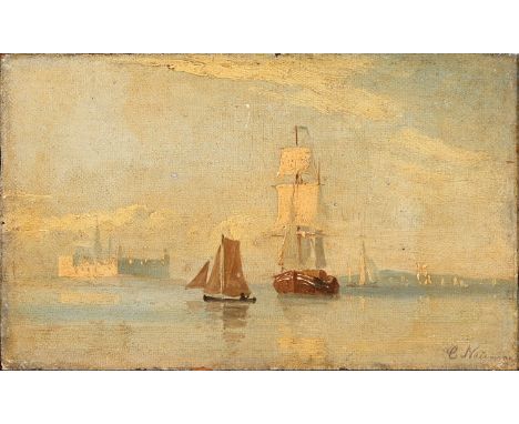 C. Neuman, 19th century - Valetta, signed, oil on mahogany panel, 10 x 16.5cm  Some wear to the surface of the panel. Yellowe