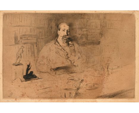Edgar Chahine (French-Armenian; 1874-1947) - Portrait of&nbsp;Anatole France, in his library, surrounded by antiquities and b
