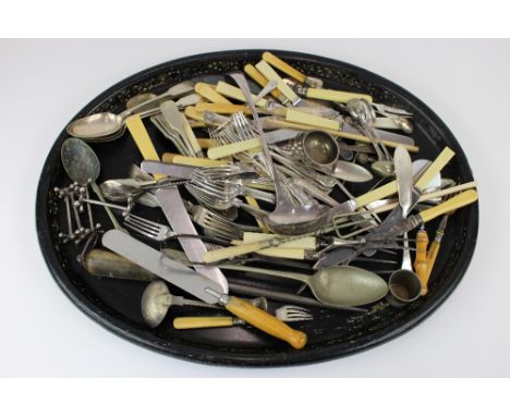 A Victorian electro plated soup ladle, by Henry Hopson & Sons, Old English pattern; and a large collection of plated cutlery;