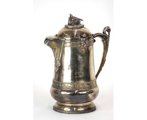 An American plated ewer, by Reed & Barton, late 19th Century, moulded bands with cherubs and animals, decorated with mask hea