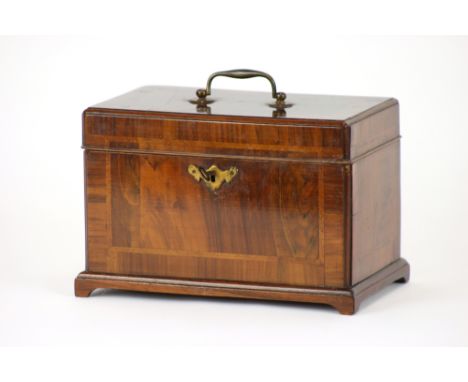 A George IV walnut tea caddy, oblong form with herringbone stringing and cross-banding, lacking interior, width 25cm