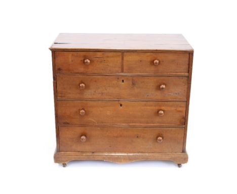 A Georgian stained pine chest of drawers, fitted with two short and three long drawers, bracket feet, width 96cm