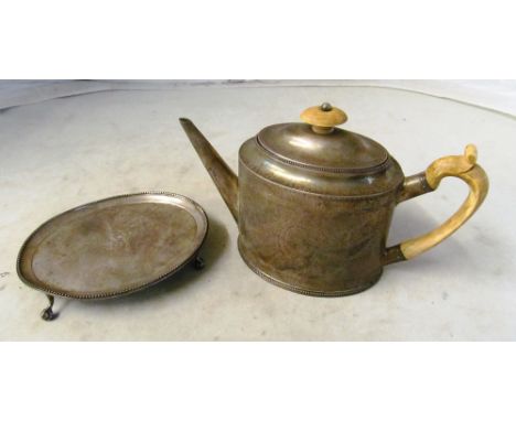 A silver Hester Bateman teapot on stand 22.5 ozs (tray out of shape)