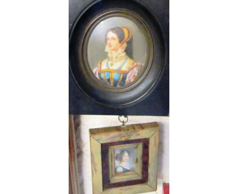 A miniature of a lady with pearl necklace, signed N. Tiscbein and another lady in Elizabethan dress