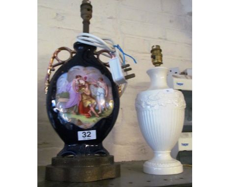 A Wedgwood white lamp base and Angelica Kaufman lamp base