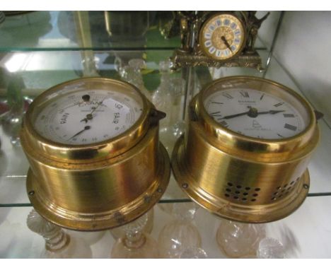 A Danbar quartz ship's style clock, a barometer and a gilt cherub clock